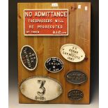 Signs - a cast iron British Rail wagon plate, York 1953; others,