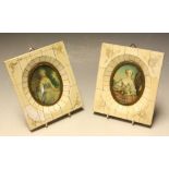 A pair of 18th century style decorative portrait miniatures, framed, 14.5cm x 12.