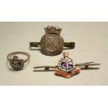 A Royal Navy silver and enamel sweetheart brooch; a similar silver ring;