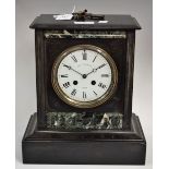 A Victorian black slate chiming mantel clock, J & G Haywood, Paris, circular dial, Roman numerals,