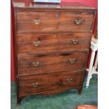 A George III mahogany chest of four long graduated cockbeaded drawers, brass swing handles,