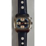 Venus - a vintage retro TV wristwatch, two tone blue cushion dial, three subsidiary registers, 0-30,