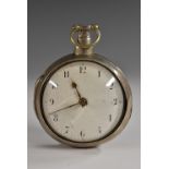A George III silver pair cased verge pocket watch, Smith of Alfreton, Derbyshire, white enamel dial,