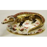 A Royal Crown Derby paperweight, Crocodile, gold signature edition, gold stopper, printed mark,