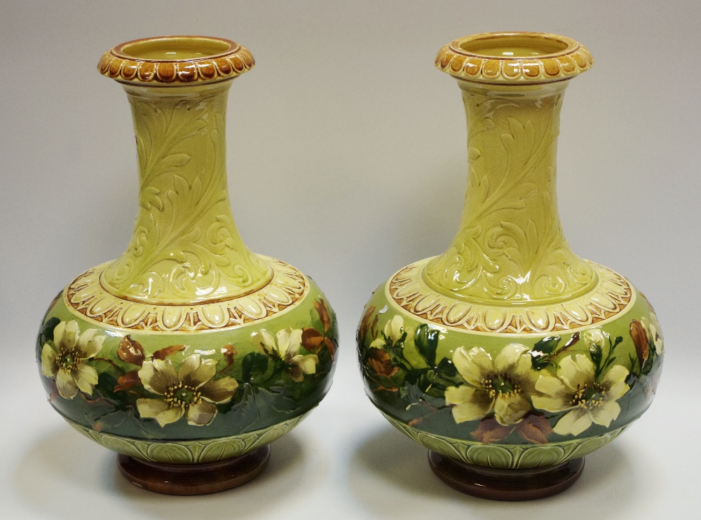 Woodlesford Art Pottery Leeds - a pair of bottle vase,