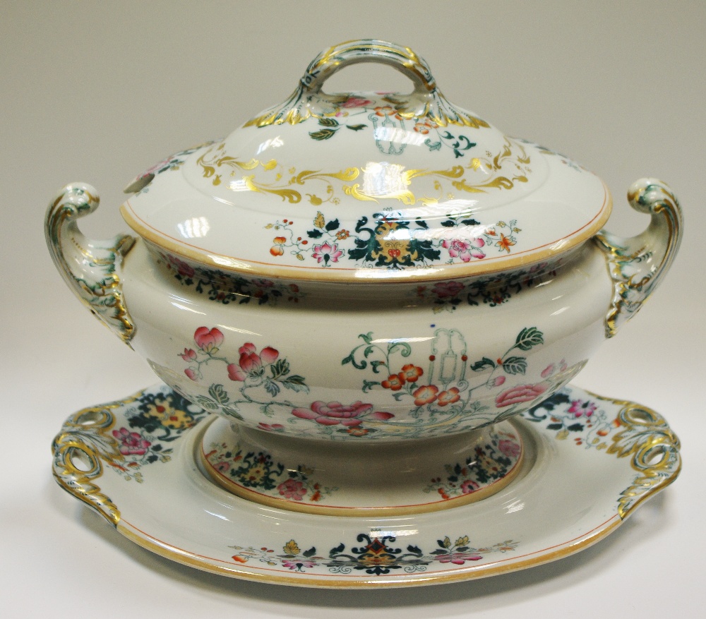 A large Victorian Davenport Corea (sic) pattern soup tureen, cover and stand, pattern 2064,