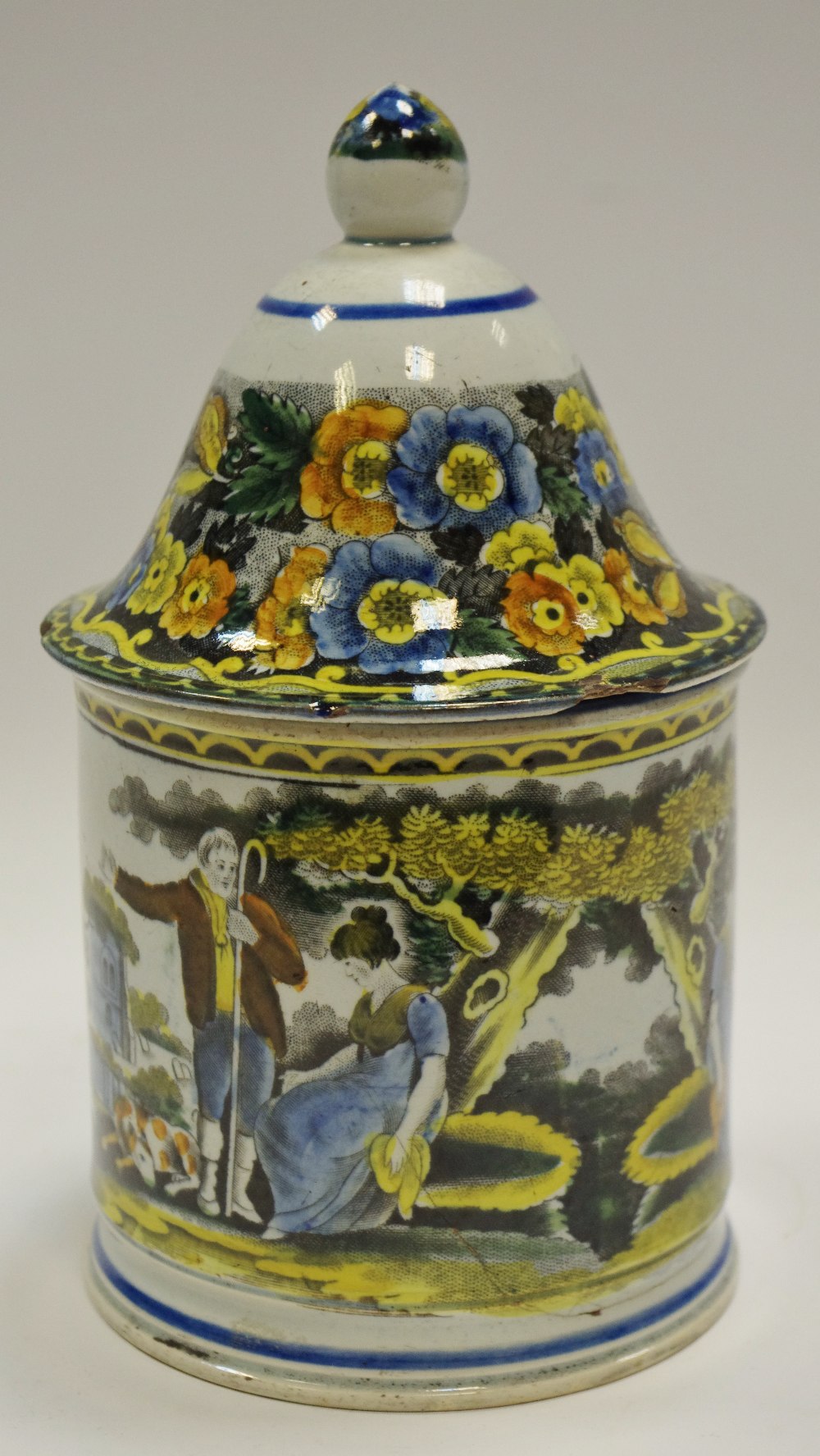 An 18th century Pearlware tobacco jar and cover