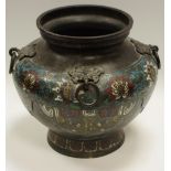 A 19th century Japanese Cloisonné enamel vase, four loop handles,