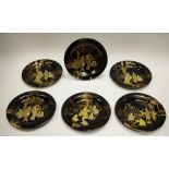 A set of 6 Chinese lacquer shaped-circular counter dishes,