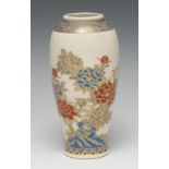 A Japanese Satsuma ovoid vase, painted in polychrome and picked out in gilt with chrysanthemums,