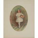 English School (19th century) Young Girl with Flowers signed with monogram AD, watercolour,