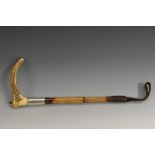 A George V silver mounted 'whipper-in' riding crop, by Brigg, London, L-shaped antler handle,