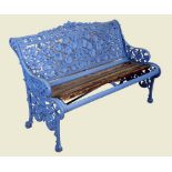 A Victorian Coalbrookdale Nasturtium pattern cast iron garden bench, 138cm long, c.