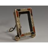 A late Victorian silver and Scottish hardstone miniature photograph frame, ball feet, 4.