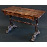 A William IV rosewood rectangular library table, oversailing top above a deep frieze with drawers,