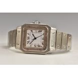 Cartier - a bracelet tank watch, square dial, bold Roman numerals, inner minute track,