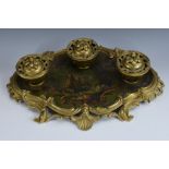 A Rococo Revival Vernis Martin and gilt metal shaped oval standish,