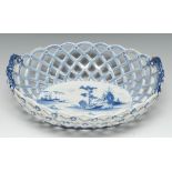 An early Derby two-handled oval basket,