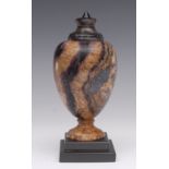 An early 19th century Blue John pedestal ovoid urn, integrated cover, Old Tor vein,