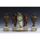 A 19th century French marble, gilt and patinated metal clock garniture,