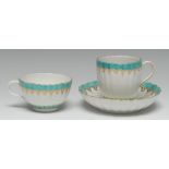 A Chelsea-Derby fluted coffee cup, teacup and saucer,