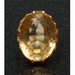 A citrine dress ring, single oval pale yellow citrine, approx 19mm x 14mm x 9.