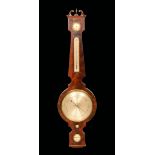 A large William IV century flame mahogany wheel barometer, signed to the level Stephenson,