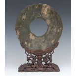 ***Please note amended size, this is 22cm diameter*** A 19th century Chinese Jade bi-disc,