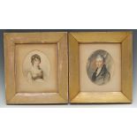 English School (19th century) A pair, Portraits of a Lady and Gentleman watercolour, oval mounts,