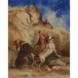 **oult (19th century) The Prize, Hunting Dogs and Stag signed, watercolour, 27cm x 21.