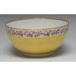A Derby canary yellow ground circular slop basin, finely painted probably by William Billingsley,