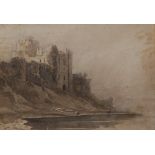 David Cox (1783-1859) Pembroke Castle label to verso, monochrome watercolour,