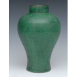 A Chinese stoneware baluster vase, in emerald monochrome, 25cm high,