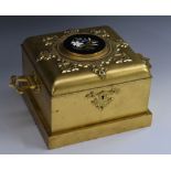 A 19th century Derbyshire Ashford marble mounted gilt metal square perfume casket,