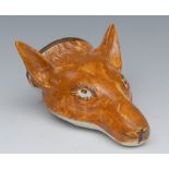 A Staffordshire Pearlware fox-mask stirrup-cup, painted in ochre shades, 13cm long,