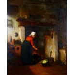 Continental School (19th century) Preparing A Meal indistinctly signed, oil on canvas,