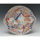 A Japanese shaped circular two-handled serving dish,