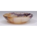 A 19th century Blue John shallow dish, attributed to Harold Harrison, Cliff Blue Vein, low foot,