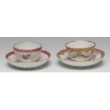 A Chelsea-Derby fluted tea bowl and saucer, of Sèvres inspiration,