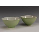 A pair of Chinese celadon bowls, 13cm diam,