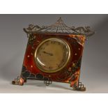 An early 20th century Chinoiserie white metal and enamel easel timepiece,