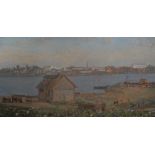 H** Konuh? (Russian 20th century) A Busy Estuary signed with initials, dated 1950, oil on canvas,