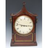 A 19th century mahogany bracket clock, 20cm diam, Roman numerals, twin winding holes,