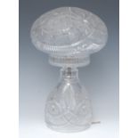 A 20th century hobnail and strawberry cut clear glass mushroom side light,