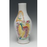 A Chinese Republican period vase, painted in polychrome with elder and banner bearer,