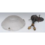 A Sabino, Paris glass ceiling shade, frosted and moulded, 35cm diam, associated light fitting,