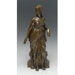 Eutrope Bouret (1833-1906), after, a patinated bronze, of a Classical Greek heroine,