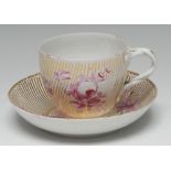 A Chelsea-Derby ogee teacup and saucer, of French shape and design,