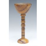 A 19th century Blue John goblet, Five vein, three knop column, spreading base, 19cm high, c.