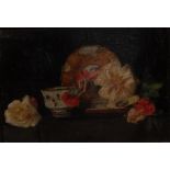 English School (19th century) Still Life, Teacup and Flowers oil on canvas,